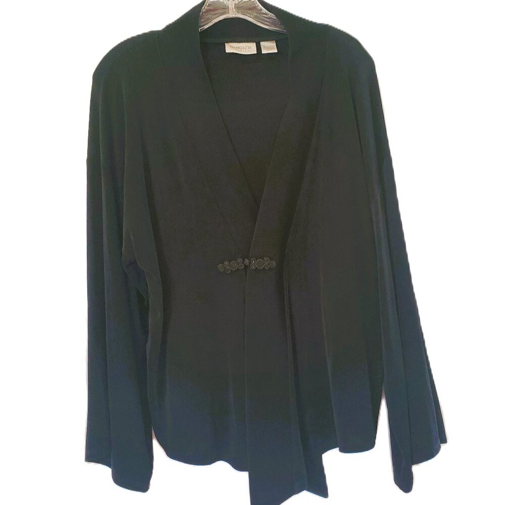 Chico’s Travelers Black Slinky Cardigan Large 2